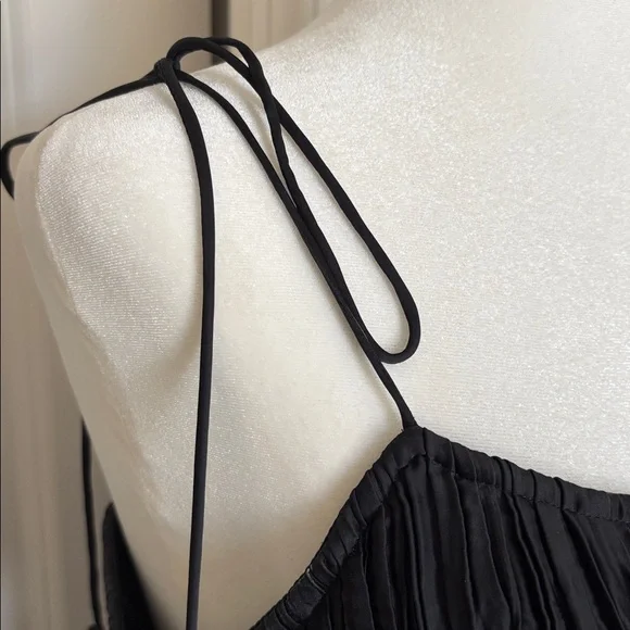 Ulla Johnson Orla Plisse sz 6 in Noir Black spaghetti tie strap Crinkle Dress - Picture 6 of 11